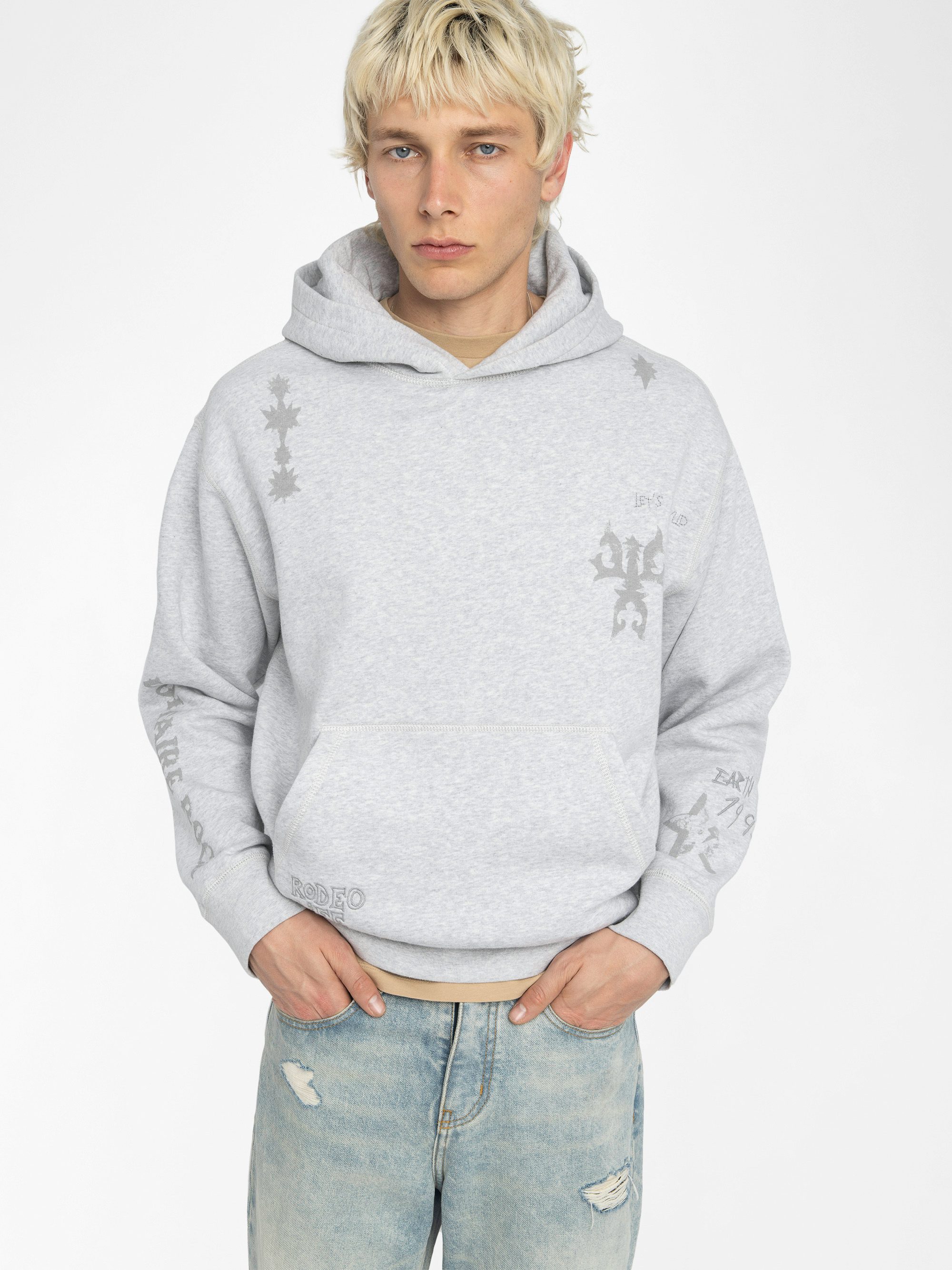Sacha Sweatshirt - Long-sleeved hooded sweatshirt with multi-custom print.